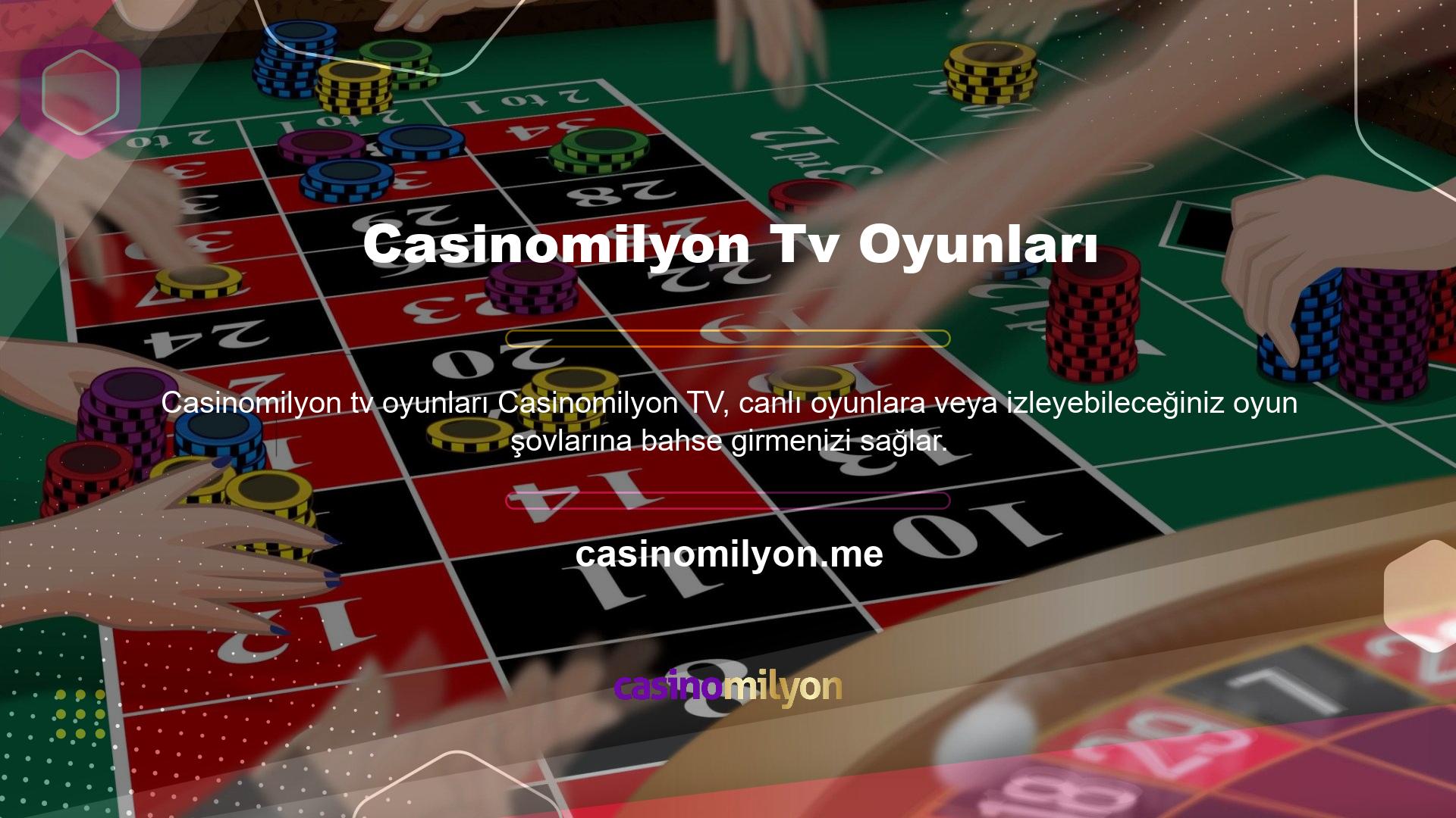 Casinomilyon TV HD Live TV bahisleri aracılığıyla TV şovlarına bahis yapabilirsiniz